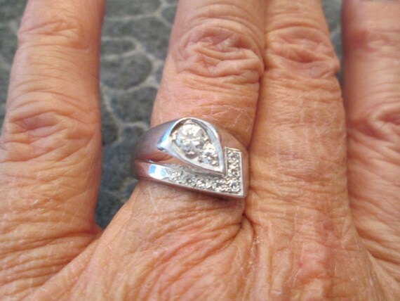 Solid 14kt.White Gold Genuine DIAMOND Men's Ring>… - image 3