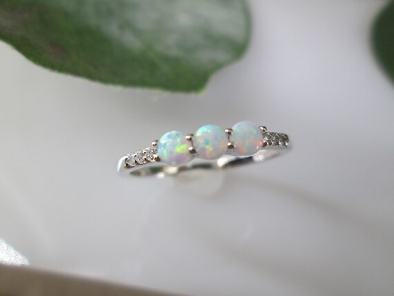 Dainty Opal Ring>925 Sterling Opal Bar Ring,Opal … - image 4