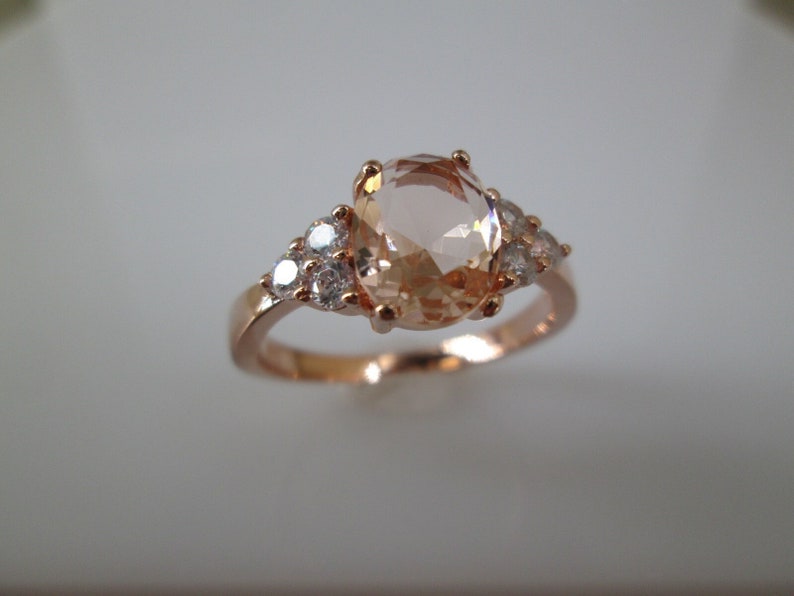 Rose Gold Morganite Ring14kt.Rose Gold over Sterling Silver ring,Morganite ring,Morganite and CZ ring, Morganite Jewelry,Engagement ring image 2