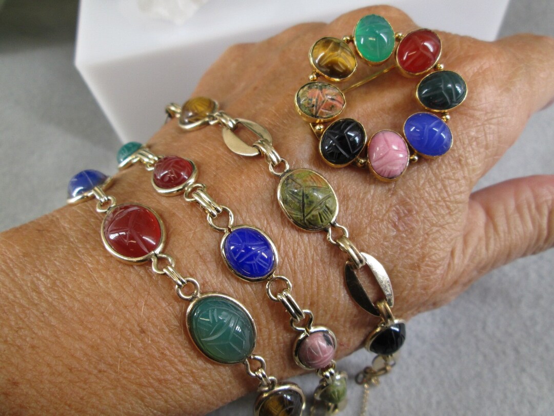 Gold Scarab Bracelets,genuine Semi Precious Stone Scarab Bracelet,gold