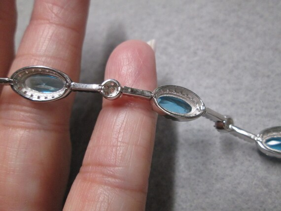 Sterling"Diamond and Aquamarine" Tennis Bracelet>… - image 4
