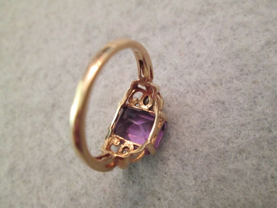 Solid 10kt.Gold Amethyst and Diamond Ring>Amethys… - image 5