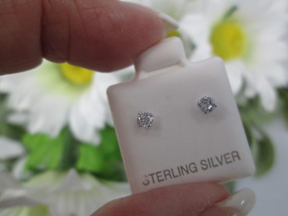 Tiny Sterling Silver CZ Stud Earrings>Children's … - image 3