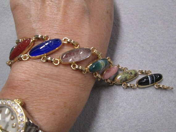 Retro Scarab Gemstone Link Bracelet, Egyptian, Tiger's Eye, Lapis Lazuli,  Bloodstone, Carnelian, Gold Filled, 8, Vintage, C. 1950s, 12.71g - Etsy