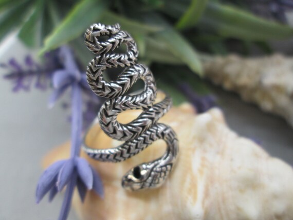 Sterling Silver Slithering SNAKE Ring>Black Onyx … - image 3