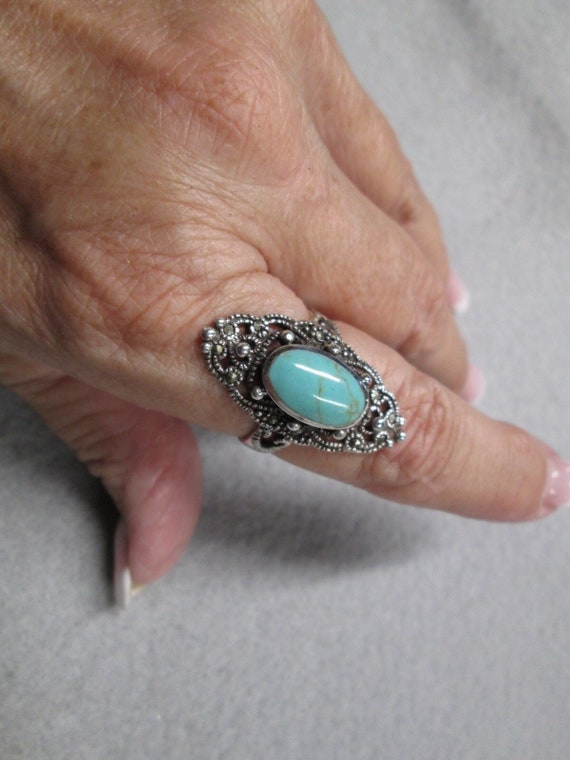 TURQUOISE & MARCASITE Ring>925 Sterling Silver Tur