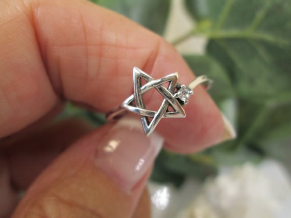 Sterling Pentagram Ring>925 Sterling Pentacle Rin… - image 1