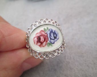 Classic 1930s Style Cloisonne CHROME RED STUDEBAKER WHEEL Nickel Silver Ring 