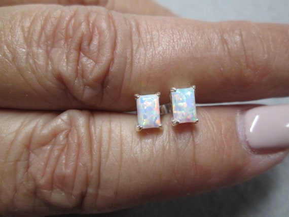 Dainty OPAL Stud Earrings>Sterling Silver Emerald… - image 3