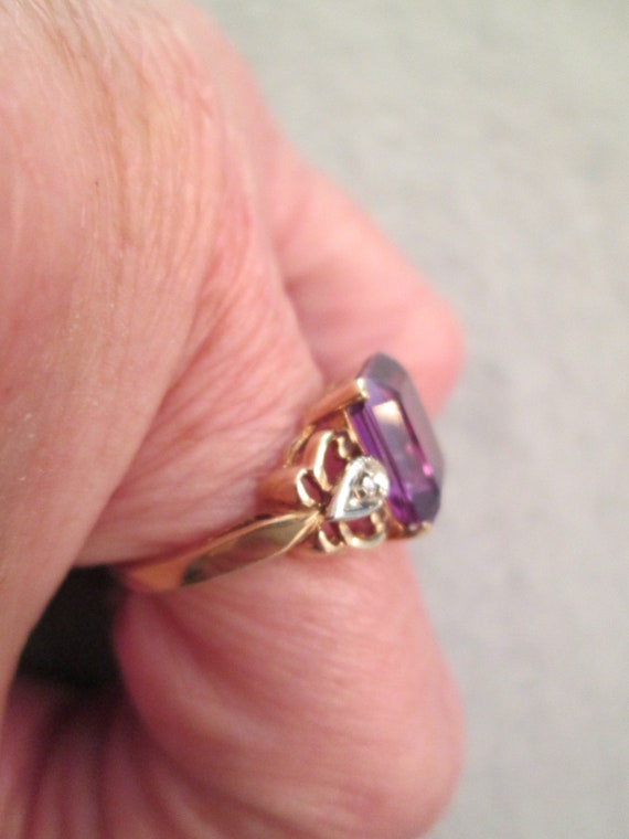 Solid 10kt.Gold Amethyst and Diamond Ring>Amethys… - image 3