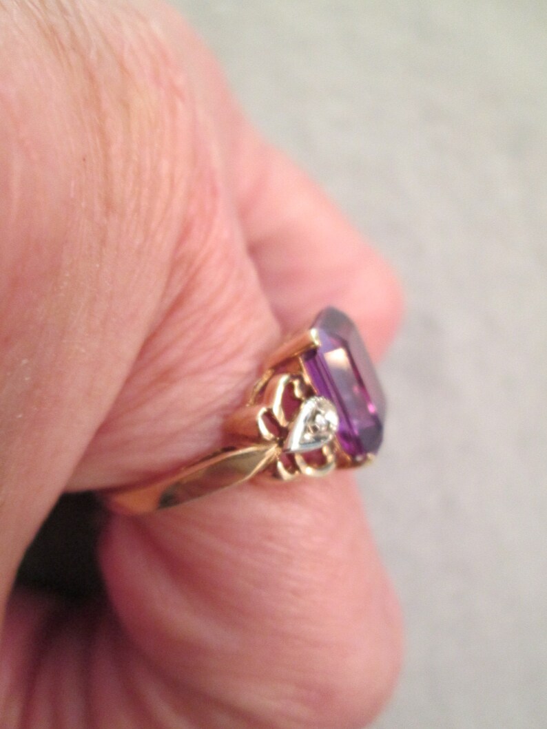 Solid 10kt.Gold Amethyst and Diamond RingAmethyst ring,10kt.Gold Amethyst ring,Birthstone ring,Amethyst jewelry,10kt.gold Amethyst ring image 3