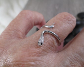 925 Sterling SNAKE Ring w/Sparkling CZ's> Black Eyes> Snake ring, 925 Snake ring, Sterling ring, Reptile, Dainty Snake ring, Boa,Python, 925