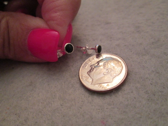 Tiny 925 Solid Sterling Silver BLACK ONYX Stud Ea… - image 2