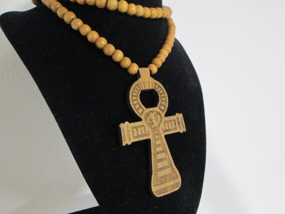 Authentic Vintage 60's> Huge Wooden ANKH Necklace… - image 3