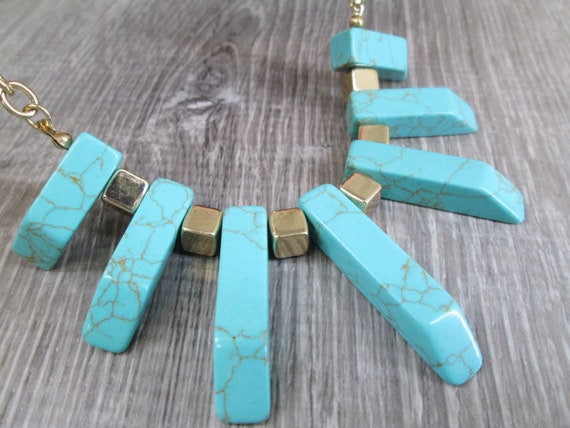 Turquoise Necklace>Spike necklace,Gold and Turquo… - image 4