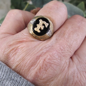 Men&#39;s/Boy&#39;s 10ktgf.Gold INITIAL Rings&gt;Genuine Onyx&gt;Various Sizes and Initials&gt;Initial ring,Monogram,Men&#39;s Jewelry,Men&#39;s Initial ring, Gift