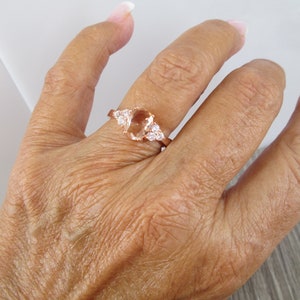 Rose Gold Morganite Ring14kt.Rose Gold over Sterling Silver ring,Morganite ring,Morganite and CZ ring, Morganite Jewelry,Engagement ring image 5