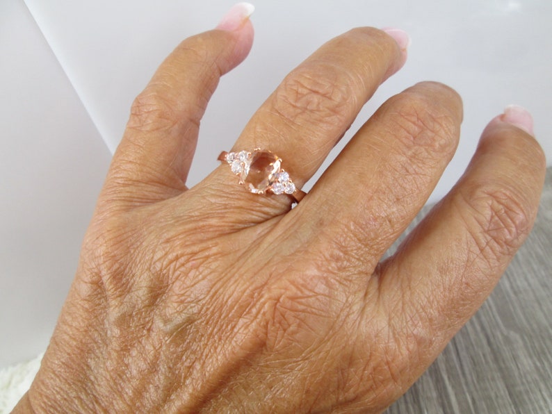 Rose Gold Morganite Ring14kt.Rose Gold over Sterling Silver ring,Morganite ring,Morganite and CZ ring, Morganite Jewelry,Engagement ring image 5