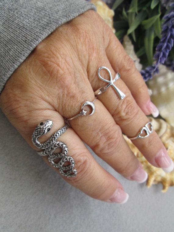 Sterling Silver Slithering SNAKE Ring>Black Onyx … - image 5