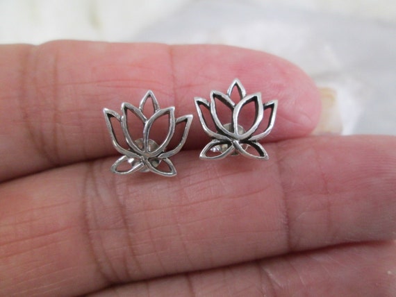 Lotus Flower earrings>925 Sterling Lotus Blossom … - image 1