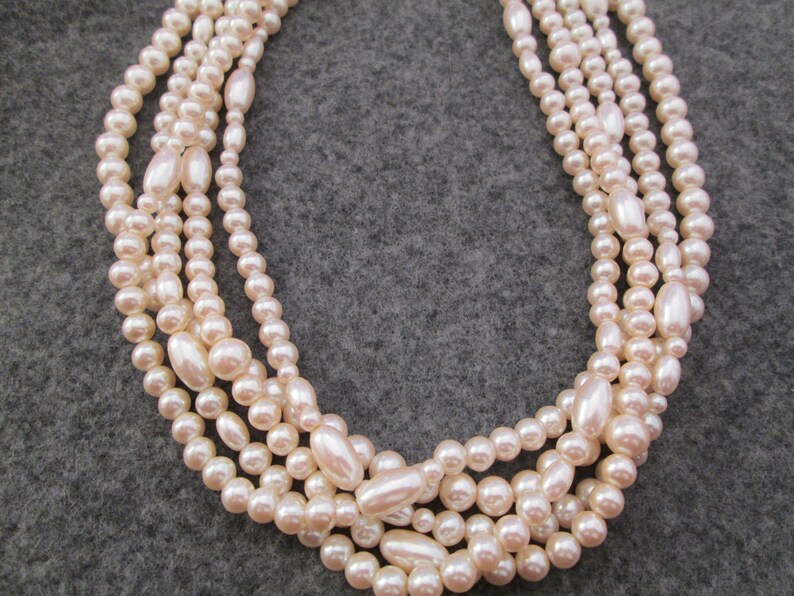 Beautiful 5 Strand Set of PEARLS Various ShapesPearls, Pearl necklace,Lustrous Pearls, Vintage 1960's, new old stock image 2