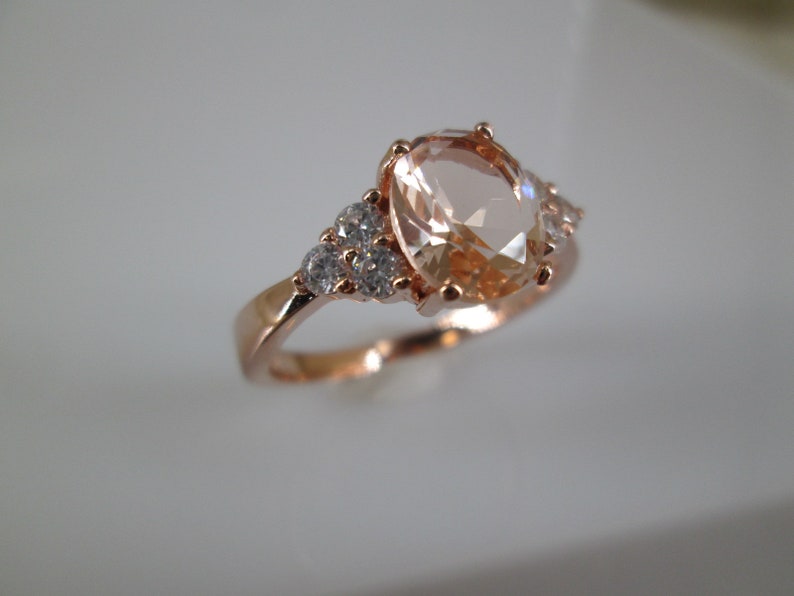 Rose Gold Morganite Ring14kt.Rose Gold over Sterling Silver ring,Morganite ring,Morganite and CZ ring, Morganite Jewelry,Engagement ring image 3
