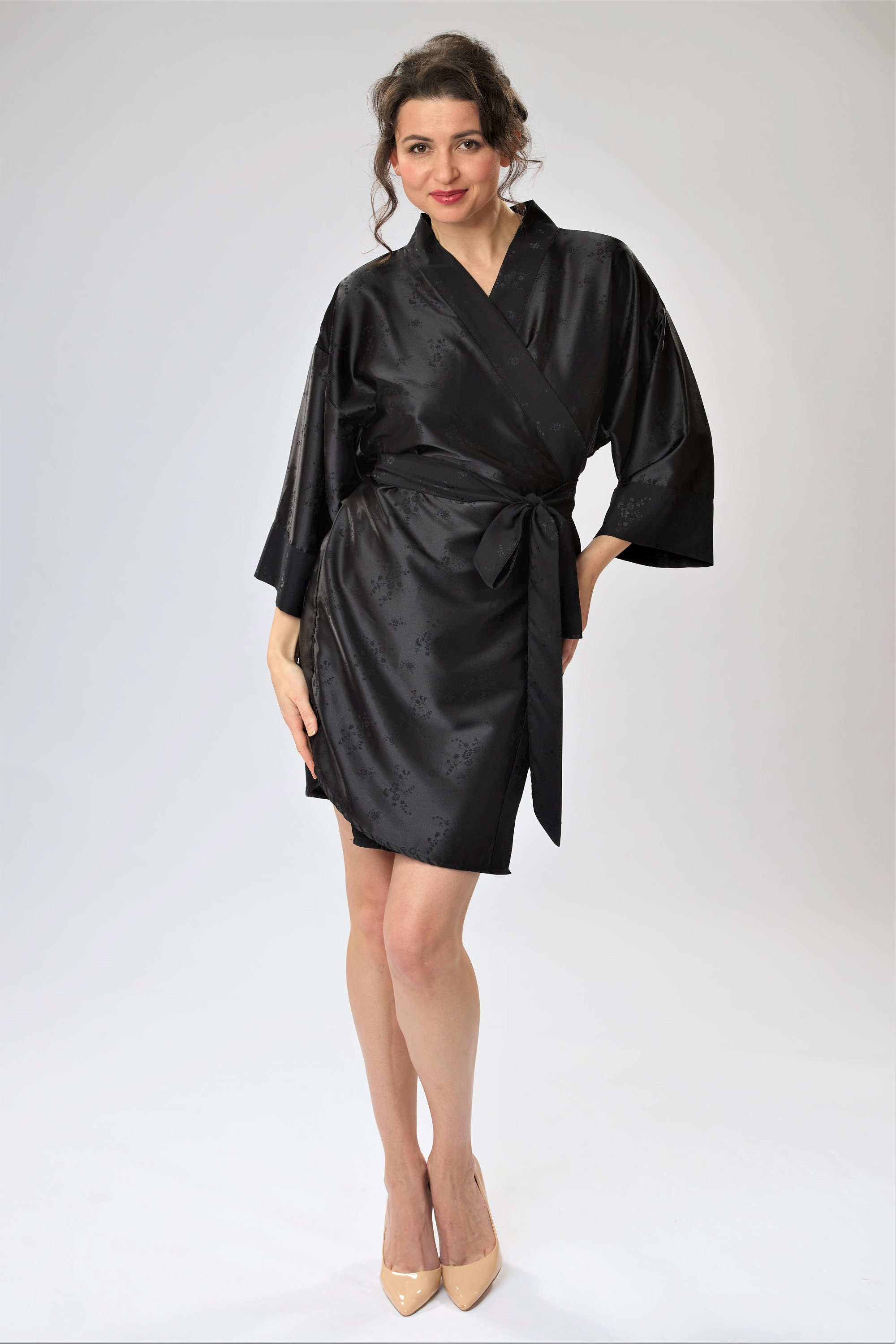 Black Silk Kimono Robe Luxury Black Bridal Robe Couture Etsy Singapore