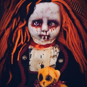 Halloween vampire pumpkin head trickortreat Hallowhia one of a kind horror art doll collection decor