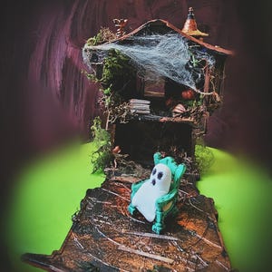 Small Ghost hunted house for ever in love spooky Art goth decor