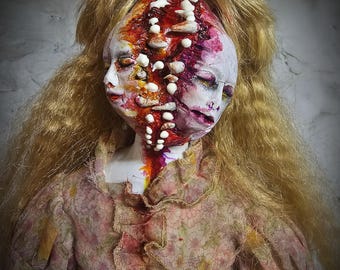 Bio-Horror Two-Headed Parasitic Twin OOAK Horror Art Doll – "Teratoma Melodie"Gothic Macabre 17" Hand-Sculpted Conjoined Twin