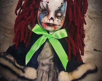 Ooak horror clown Mixi Verdiaza art doll decor