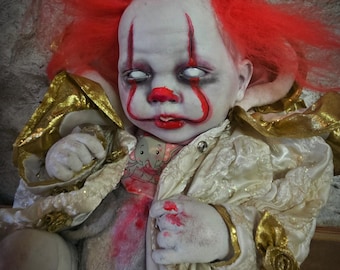 OOAK Wise it: Muñeca de arte de terror con peso de 38 cm. Decoración de payaso.