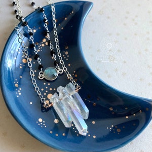 Angel Aura Quartz Crystal Point Necklace Wire Wrapped in Rose Gold