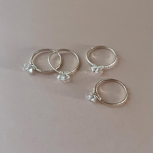 Tiny Herkimer Diamond Quartz Ring // Sterling Silver