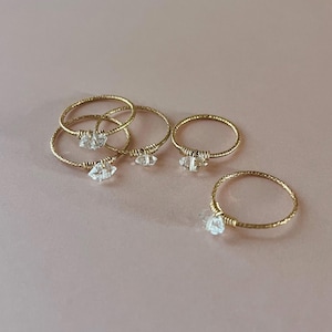 Tiny Herkimer Diamond Quartz Ring // Gold and Silver