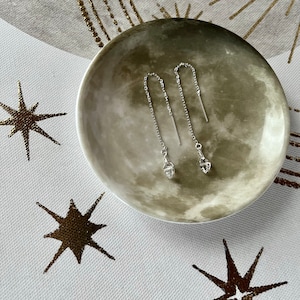 Tiny Herkimer Diamond Threader Earrings // Wire Wrapped Clear Quartz