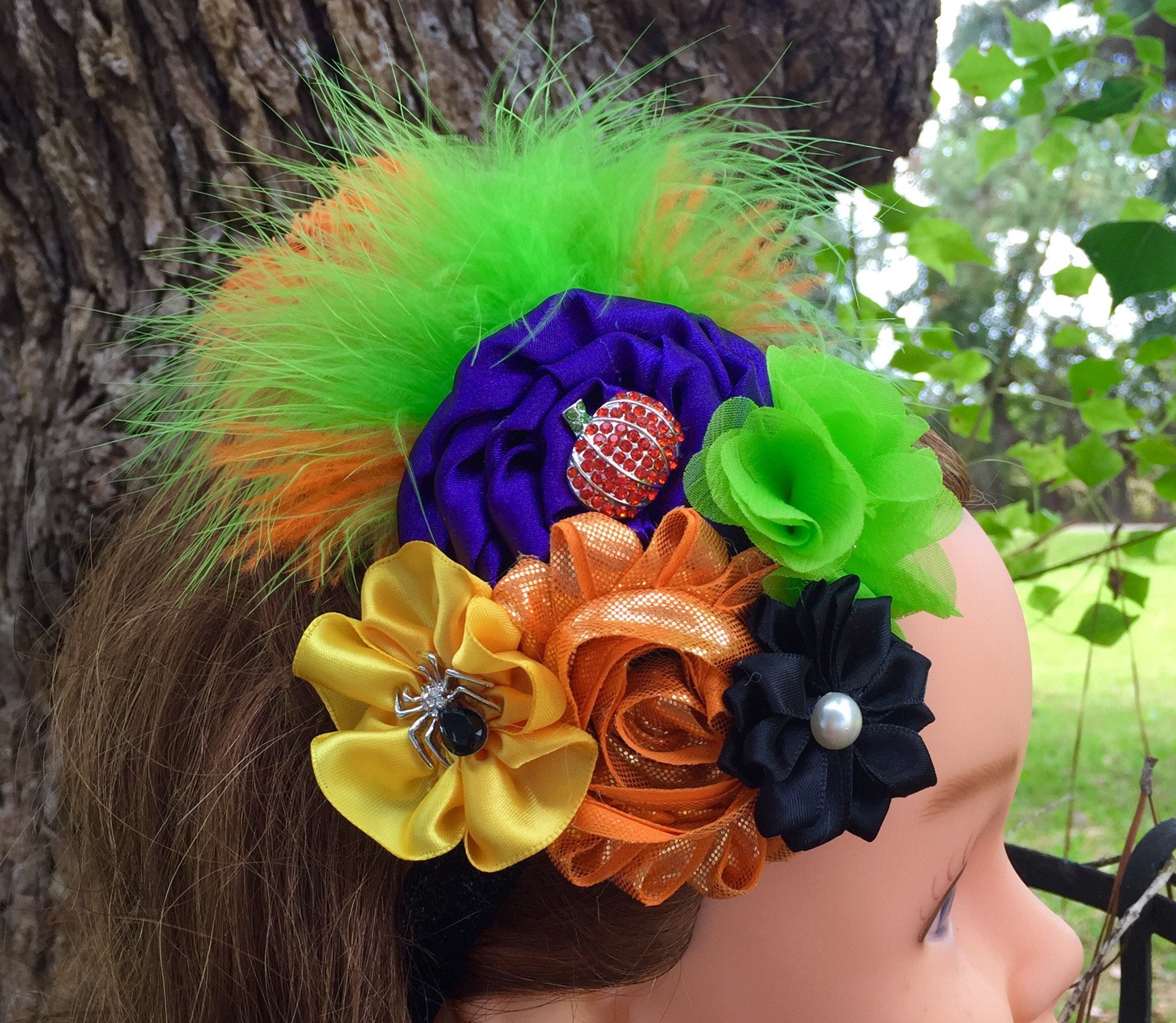 Purple Orange Yellow Lime Green and Black Flower Headband Etsy