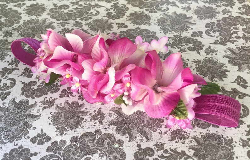 Plum Baby Girl and Toddler Flower Headband Lavender Lilac and White Newborn Floral Hydrangea headband Pink Baby Infant Flower Halo