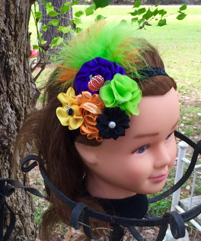 Purple Orange Yellow Lime Green and Black Flower Headband Etsy