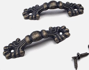 Box Drawer Handles Ornate Antique Finish Pack of 2 With Screws C023