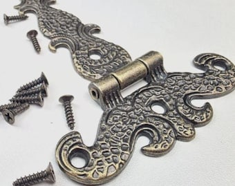 Ornate Hinges Antique Brass Finish for Cabinet Doors 110mm Long Pack of 2 C060