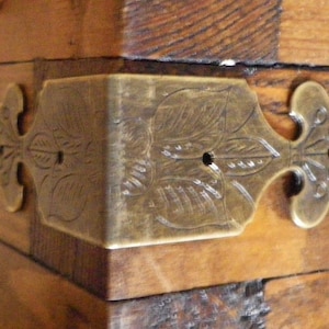 Set of 4 Antique Brass-Tone Box Corner Braces - Decorative Metal Straps C029