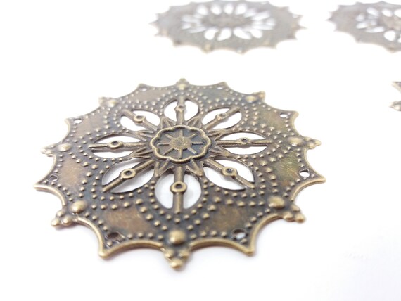 4 x Antique filigree centre 45mm dia Jewelery wooden box embellishment aged C039
