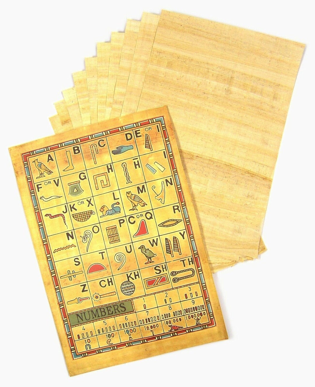 10 Sheets Genuine Egyptian Papyrus Paper Includes Hieroglyphics & History  Sheet