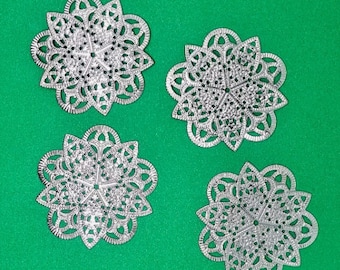Silver Tone Filigree Embellishments - 46mm Metal Charms, Pack of 8 C206
