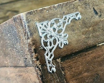 Silver Colour Filigree Corner 35mm Jewel Wooden Box Embellishment Pack of 8 C030