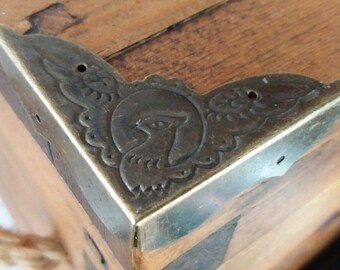 Pk of 4 Metal case corners ornate aged antique finish 52mm over straight C123