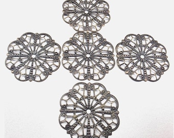 8 x Antique Bronze Metal Filigree Embellishments 44mm Diameter Add On Glitz C101