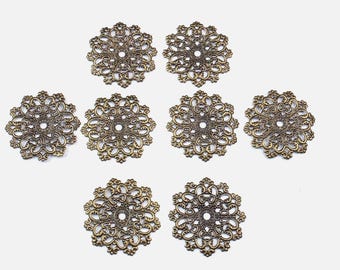 Metal Filigree Embellishments 46mm Diameter Add On Glitz 8 x Antique Bronze C052