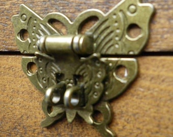 Lock Clasp Butterfly Box Latch Hasp Ornate c/w Screws Bronze Finish C074